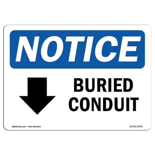OSHA Notice Sign, 3.5" Height, Buried Conduit (Down Arrow) Sign With Symbol, Landscape, 10PK